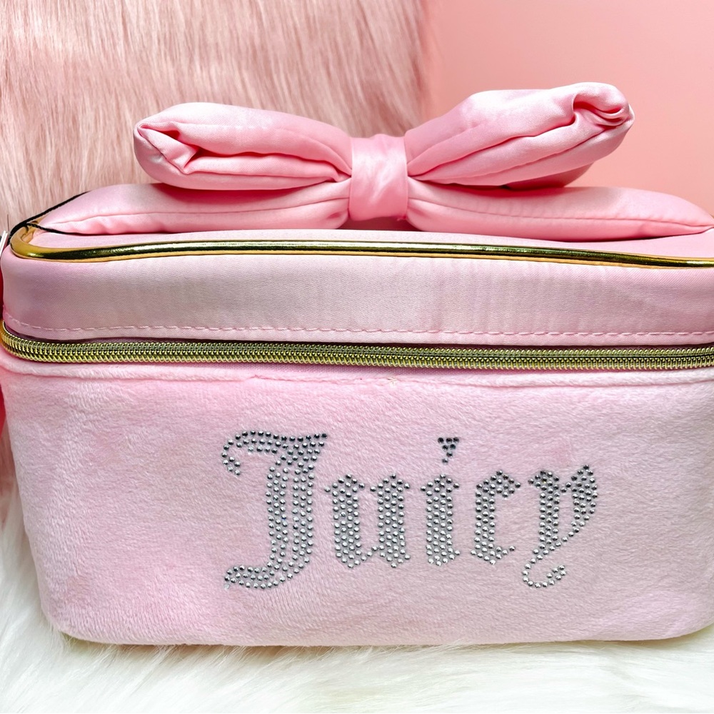 SOLD Juicy Couture Baby Pink Satin Bow Cosmetic Bag and Toiletry Set